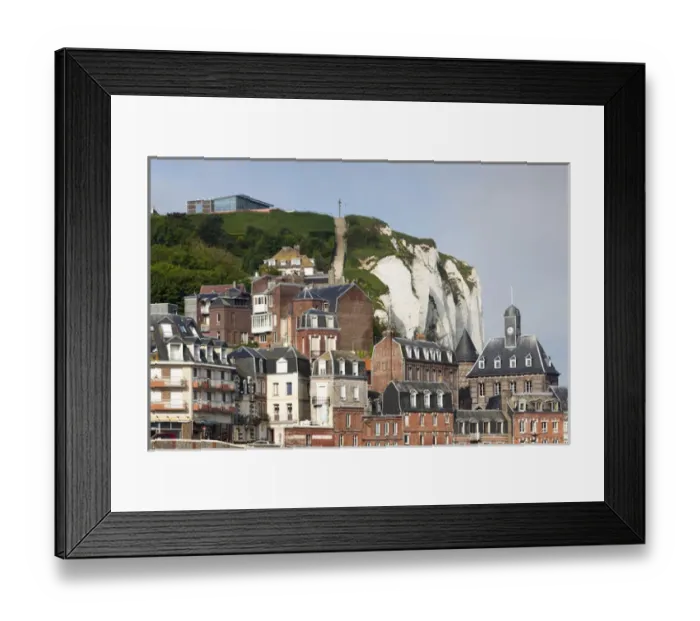Framed Print : France, Normandy Region, Seine-Maritime Department, Le Treport, town view with cliffs