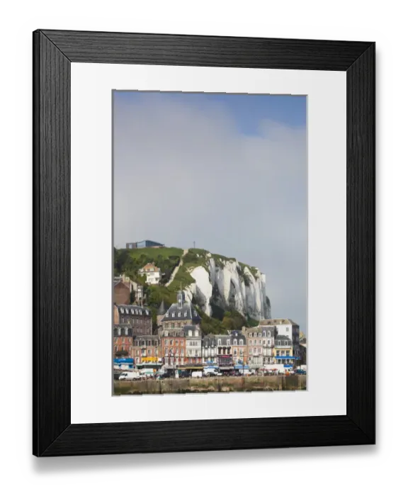 Framed Print : France, Normandy Region, Seine-Maritime Department, Le Treport, town view with cliffs