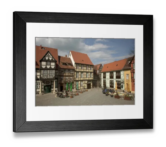 Framed Print : QUEDLINBURG18191-2012-BARTRUFF. CR2 - Typical Quedlinburg, Germany Old Town Square