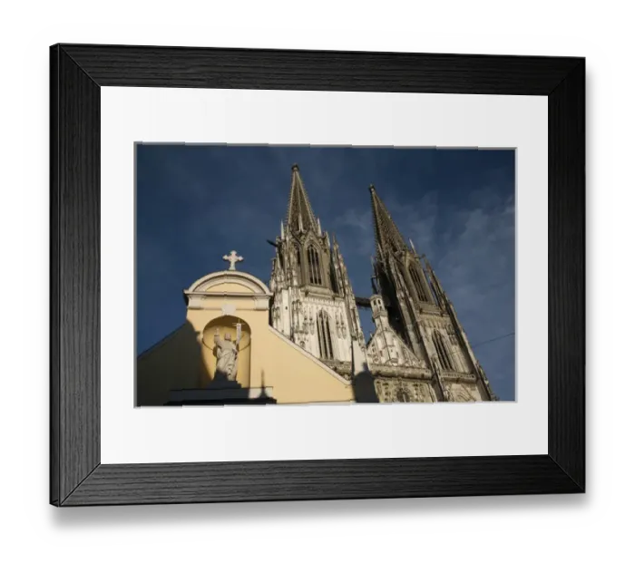 Framed Print : REGENSBURG18370-2012-BARTRUFF. CR2 - Towers of St. Peters Cathedral in Old Town Regensburg