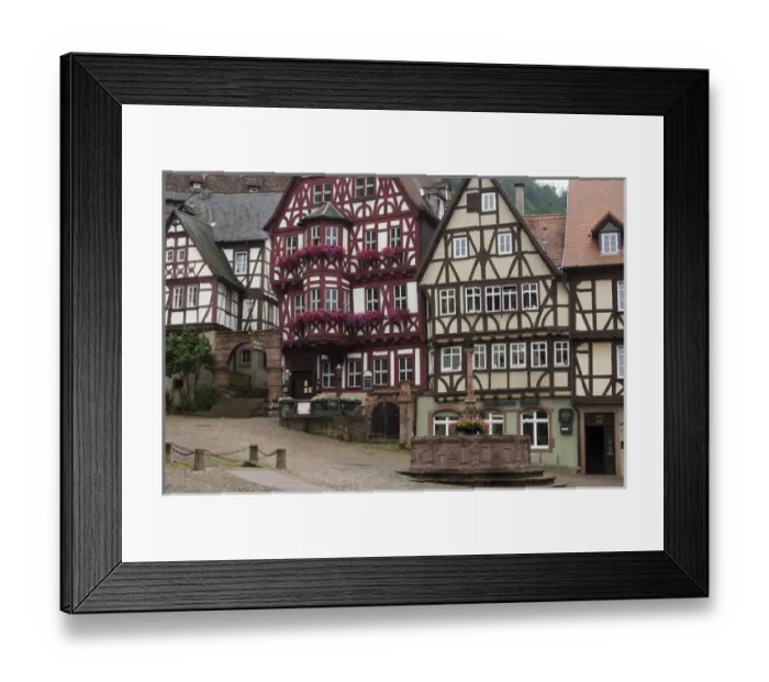 Framed Print : Europe, Germany, Miltenberg, half-timbered buildings, fountain Framed Print : Europe, Germany, Miltenberg, half-timbered buildings, fountain