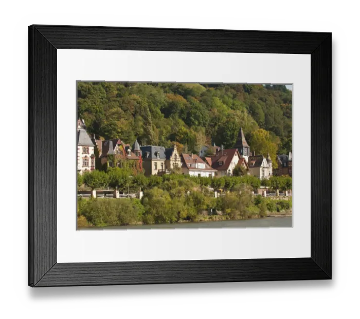 Framed Print : Houses on the north side of Neckar River, Heidelberg, Germany Framed Print : Houses on the north side of Neckar River, Heidelberg, Germany
