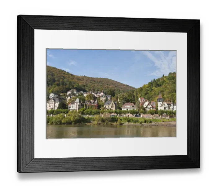 Framed Print : Houses on the north side of Neckar River, Heidelberg, Germany Framed Print : Houses on the north side of Neckar River, Heidelberg, Germany