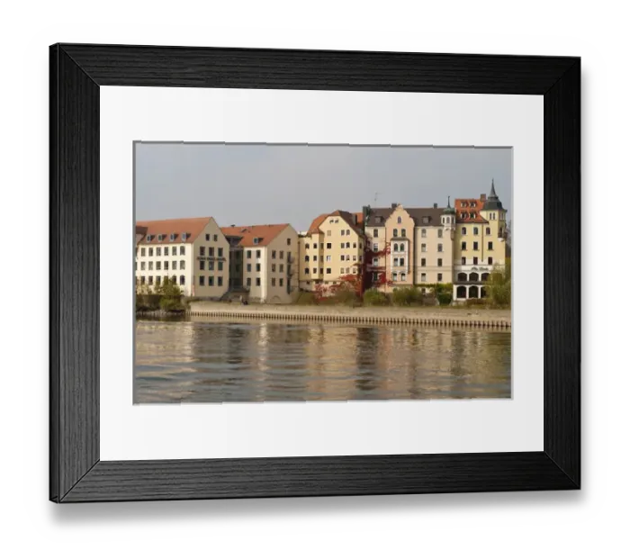Framed Print : BUildings on the Danube River Regensburg, Germany Framed Print : BUildings on the Danube River Regensburg, Germany