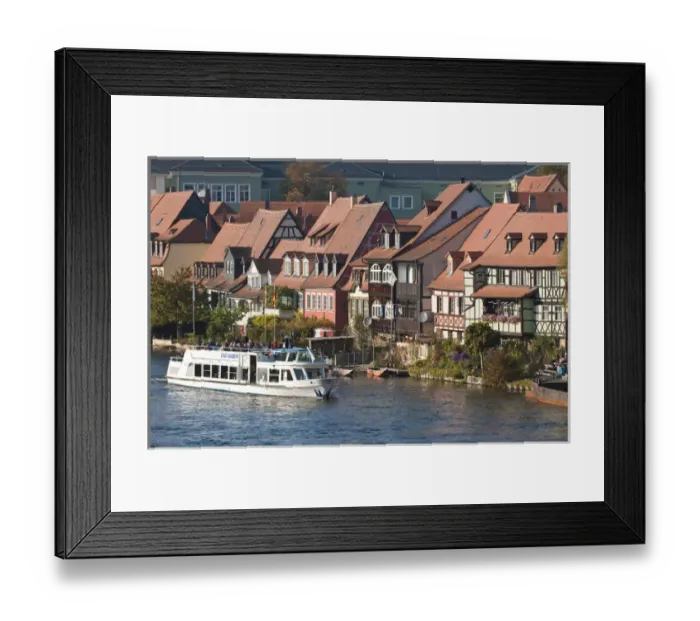Framed Print : Tour boat in Little Venice (Klein Venedig) and River Regnitz in Bamberg, Germany Framed Print : Tour boat in Little Venice (Klein Venedig) and River Regnitz in Bamberg, Germany