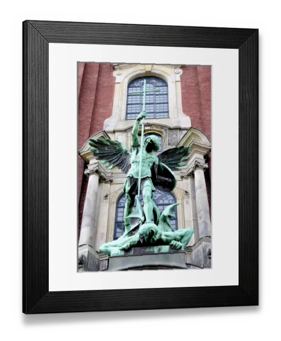 Framed Print : Sculpture of the archangel Michael defeating Satan, St Michaelis Church, Hamburg, Germany Framed Print : Sculpture of the archangel Michael defeating Satan, St Michaelis Church, Hamburg, Germany
