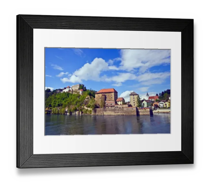 Framed Print : Passau, Germany, the Danube River flows in front of Veste Oberhaus castle, Bavaria Framed Print : Passau, Germany, the Danube River flows in front of Veste Oberhaus castle, Bavaria