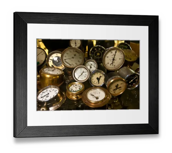 Framed Print : Stuttgart, Germany, Mercedes-Benz Museum, various metal mercedes speedometers, oil gages Framed Print : Stuttgart, Germany, Mercedes-Benz Museum, various metal mercedes speedometers, oil gages