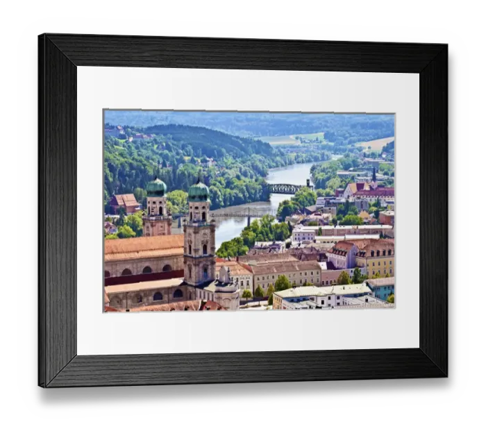 Framed Print : Passau, Bavaria, Germany, aerial view of Old Town and the Cathedral of St Framed Print : Passau, Bavaria, Germany, aerial view of Old Town and the Cathedral of St