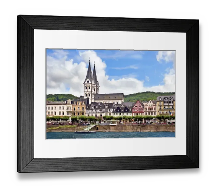 Framed Print : Boppard, Germany, Rhineland-Palatinate, cross timbered houses and the Church of St Framed Print : Boppard, Germany, Rhineland-Palatinate, cross timbered houses and the Church of St