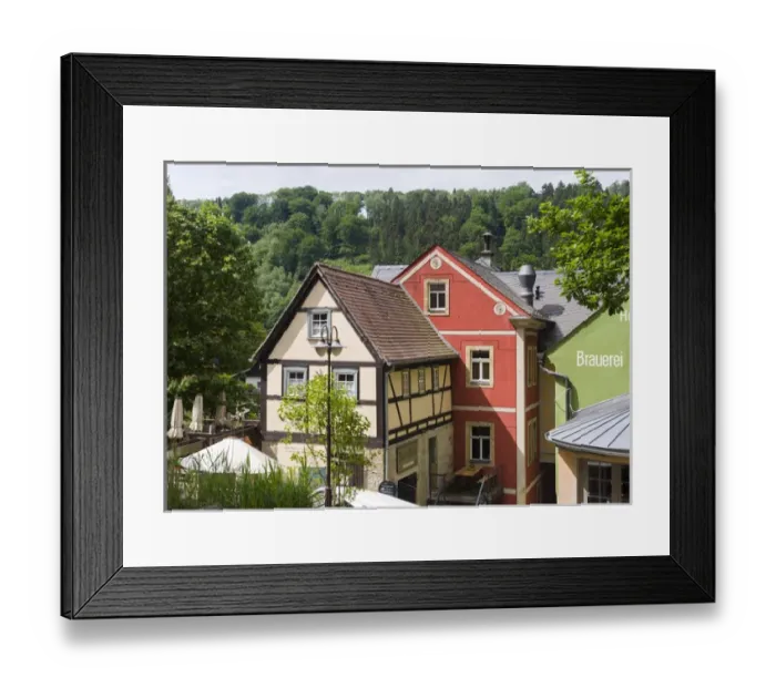 Framed Print : Traditional Half timbered buidlings in the village of Schmilka in summer, saxon switzerland Framed Print : Traditional Half timbered buidlings in the village of Schmilka in summer, saxon switzerland