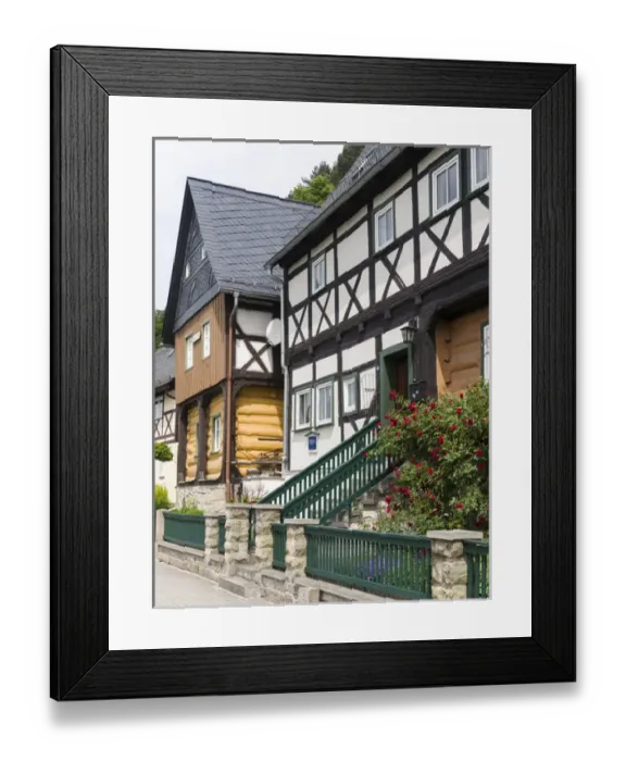 Framed Print : Traditional Half timbered buidlings in the village of Bad Schandau Postelwitz in summer Framed Print : Traditional Half timbered buidlings in the village of Bad Schandau Postelwitz in summer