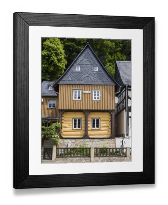 Framed Print : Traditional Half timbered buidlings in the village of Bad Schandau Postelwitz in summer Framed Print : Traditional Half timbered buidlings in the village of Bad Schandau Postelwitz in summer
