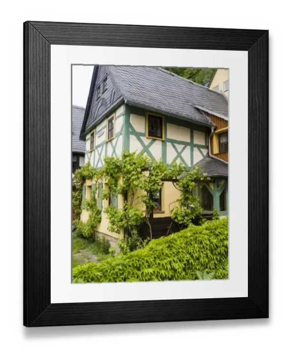 Framed Print : Traditional Half timbered buidlings in the village of Bad Schandau Postelwitz in summer Framed Print : Traditional Half timbered buidlings in the village of Bad Schandau Postelwitz in summer