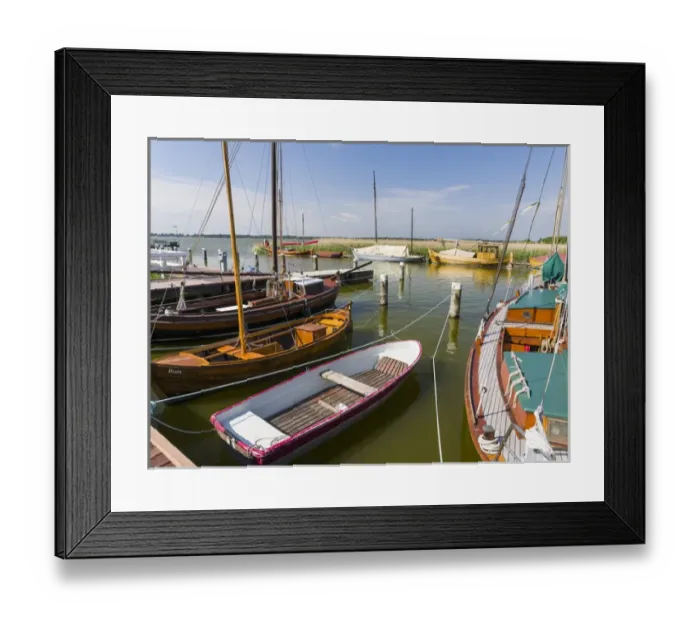 Framed Print : The old Harbour in Wieck at the Bodstedter Bodden close to the Western Pomerania Lagoon Area NP