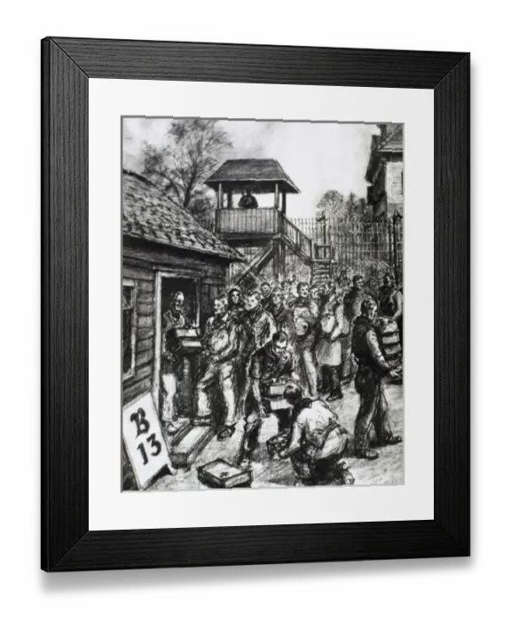 Framed Print : WORLD WAR II (1939-1945). British soldiers imprisoned in a German camp receiving Framed Print : WORLD WAR II (1939-1945). British soldiers imprisoned in a German camp receiving