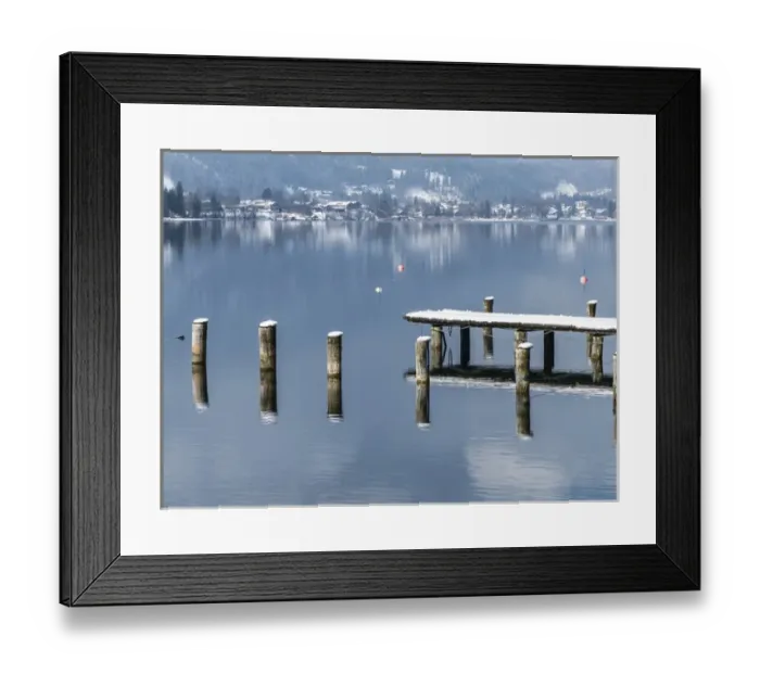 Framed Print : Snowy pier in winter, Lake Tegernsee, Germany Framed Print : Snowy pier in winter, Lake Tegernsee, Germany