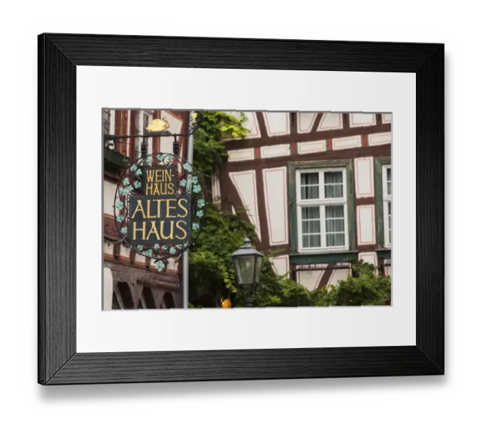 Framed Print : Germany, Rheinland-Pfalz, Bacharach, sign for the Altes Haus wine bar Framed Print : Germany, Rheinland-Pfalz, Bacharach, sign for the Altes Haus wine bar