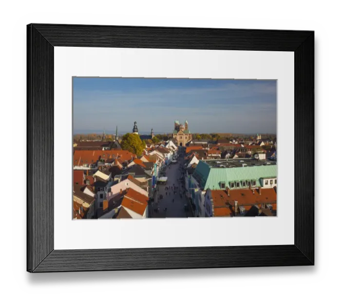 Framed Print : Germany, Rheinland-Pfalz, Speyer, elevated view of Maximilianstrasse from Altportel Framed Print : Germany, Rheinland-Pfalz, Speyer, elevated view of Maximilianstrasse from Altportel