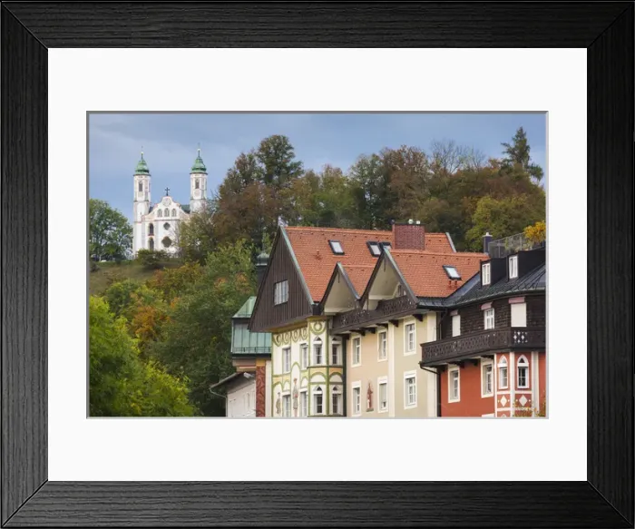Framed Print : Germany, Bavaria, Bad Tolz, town view towards Kalvarienberg hill