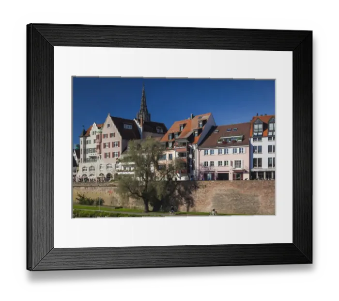 Framed Print : Germany, Baden-Wurttemburg, Ulm, buildings along the city wall and Danube River