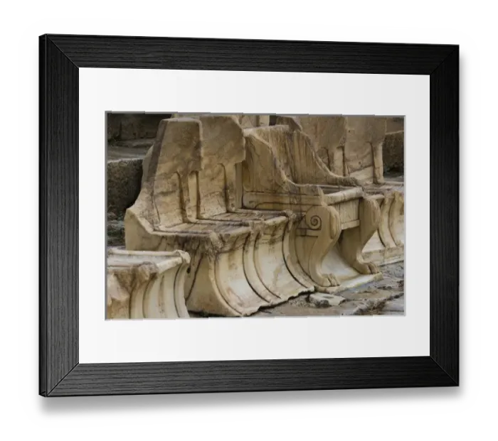 Framed Print : Europe, Greece, Athens, Acropolis. Stone seats in the ancient Theater of Dionysos