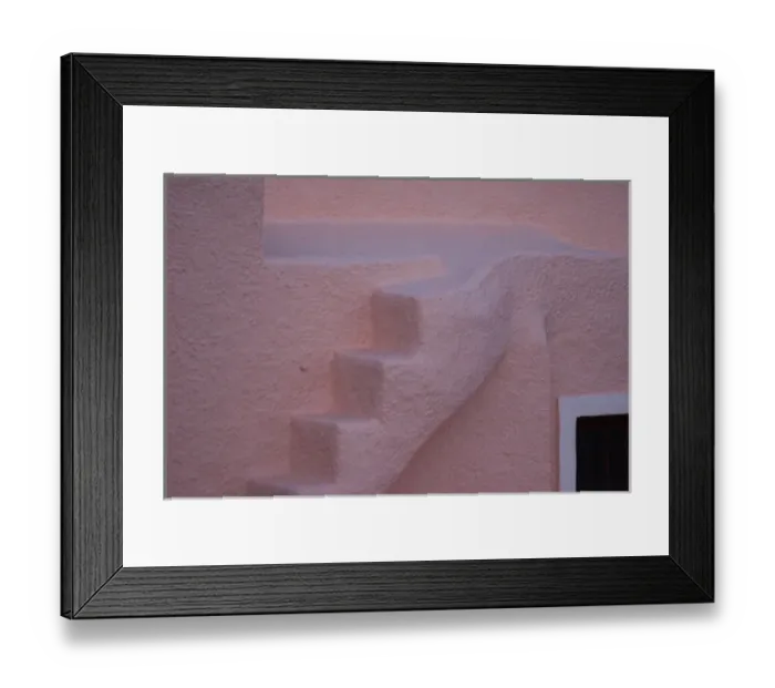Framed Print : Europe, Greece, Santorini, Thira, Oia. Pink stucco wall and staircase. Credit as