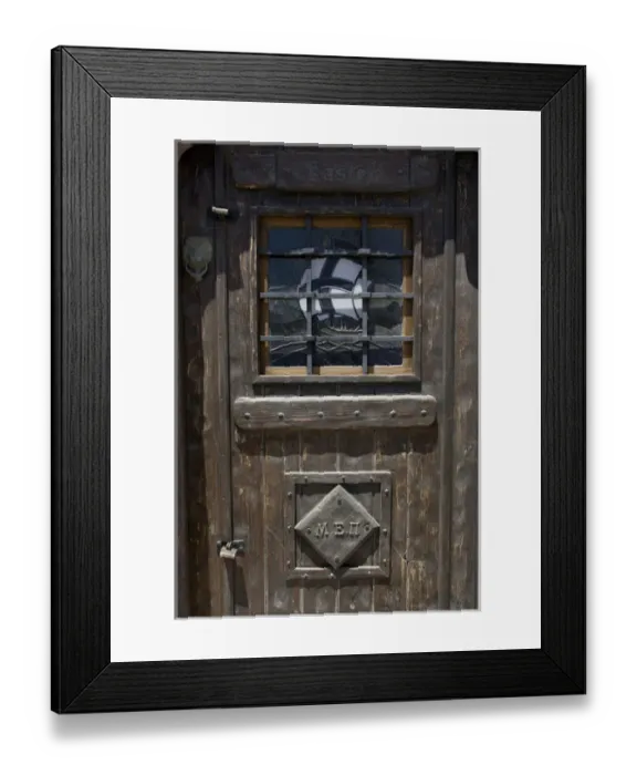 Framed Print : Europe, Greece, Santorini. Wooden pub door