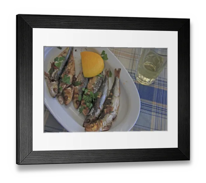 Framed Print : Europe, Greece, Paros, Naoussa. Fresh fish cooked in the local style Framed Print : Europe, Greece, Paros, Naoussa. Fresh fish cooked in the local style