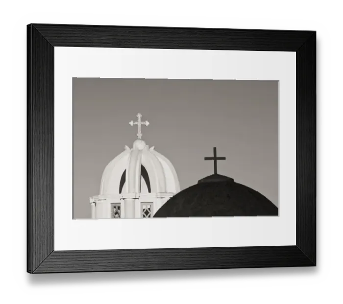 Framed Print : Europe, Greece, Santorini. Church steeples and crosses Framed Print : Europe, Greece, Santorini. Church steeples and crosses