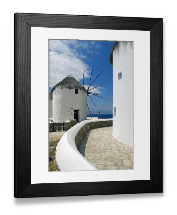 Framed Print : Greece, Mykonos, Chora. The iconic windmills of Mykonos once ground local wheat for