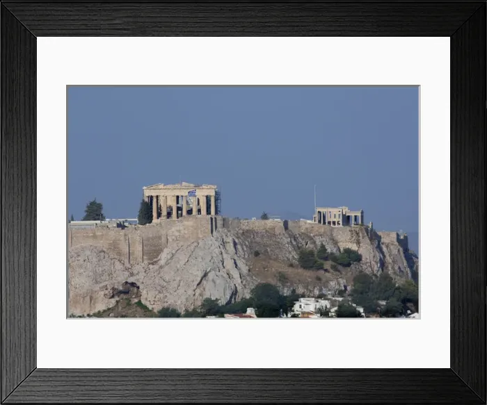 Framed Print : Greece, Athens. Downtown Athens view of the Acropolis