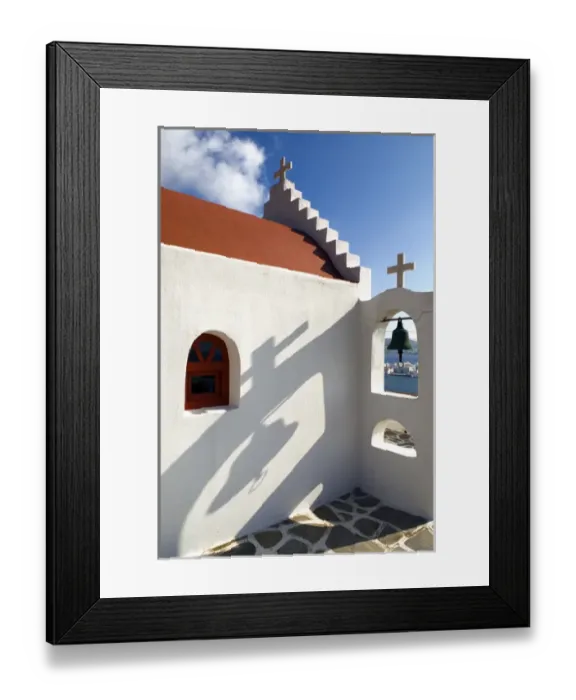 Framed Print : Greece, Mykonos, Chora. A characteristic feature of Mykonos is the plethora of votive Framed Print : Greece, Mykonos, Chora. A characteristic feature of Mykonos is the plethora of votive