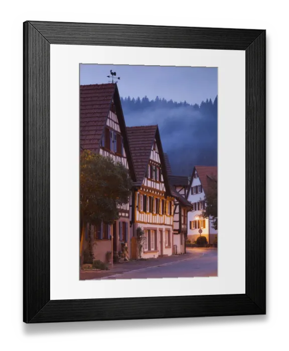 Framed Print : Germany, Baden-Wurttemburg, Black Forest, Schiltach, traditional building details, dawn