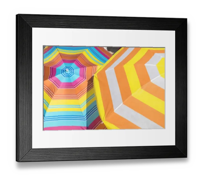Framed Print : Colorful beach umbrellas