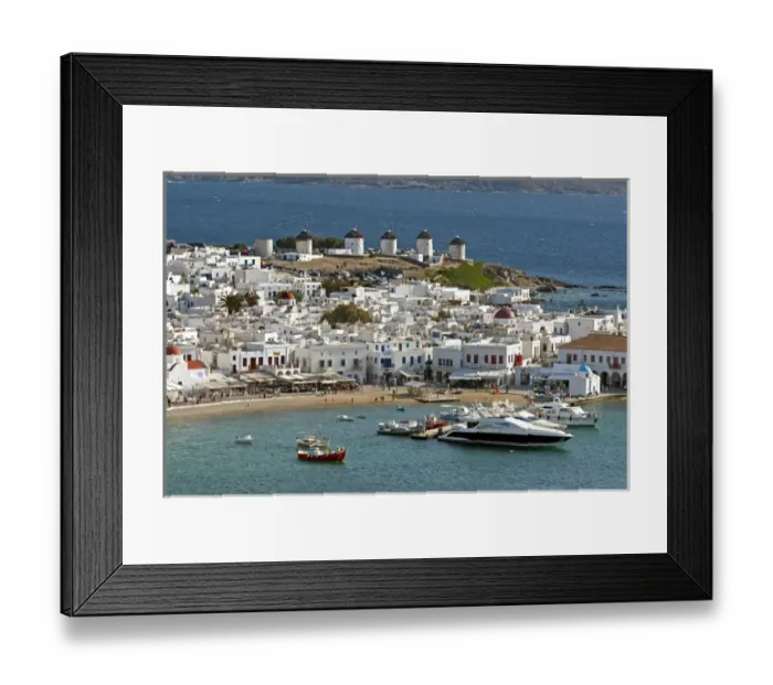 Framed Print : Greece, Mykonos, Chora. The inner harbor of Mykonos