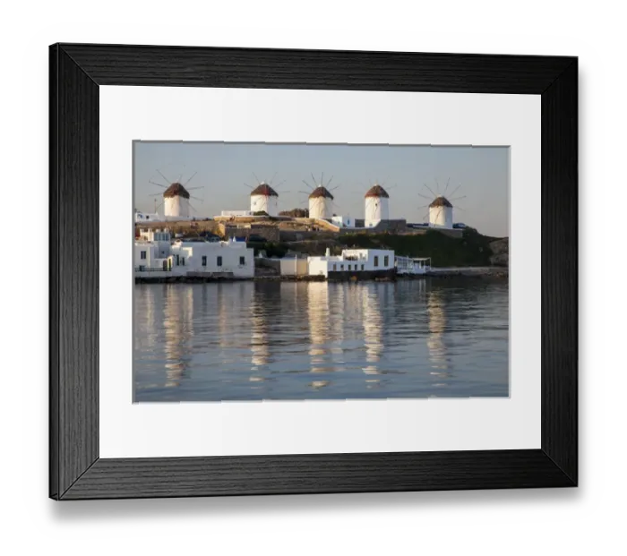 Framed Print : Greece, Mykonos, Sindmills and Their Reflection in the Water Framed Print : Greece, Mykonos, Sindmills and Their Reflection in the Water
