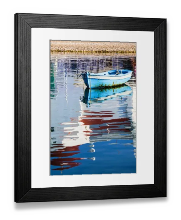 Framed Print : Europe, Greece, Mykonos, Hora, Fishing Boat and Reflection of a Church in the Water Framed Print : Europe, Greece, Mykonos, Hora, Fishing Boat and Reflection of a Church in the Water