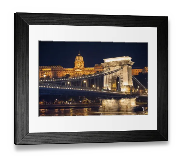 Framed Print : Europe, Hungary, Budapest, Chain Bridge, Buda castle, Danube River, night Framed Print : Europe, Hungary, Budapest, Chain Bridge, Buda castle, Danube River, night