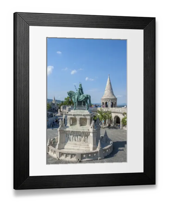 Framed Print : Europe, Hungary, Budapest, Fishermans Bastion, Stephen I statue