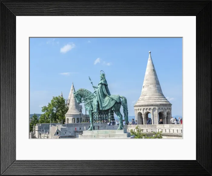 Framed Print : Europe, Hungary, Budapest, Fishermans Bastion, Stephen I statue
