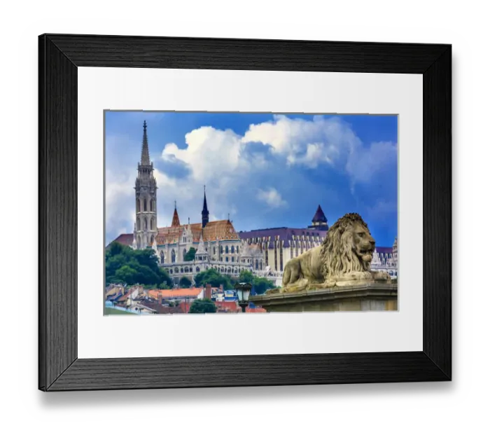 Framed Print : Chain Bridge Lion Matthias Church Fishermans Bastion Budapest Hungary