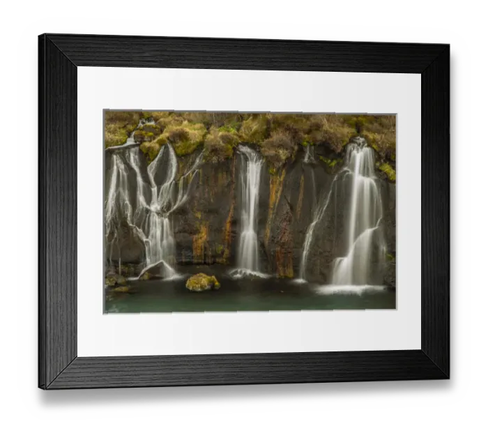 Framed Print : Europe, Iceland, Hraunfossar. Waterfalls flow over igneous rocks Framed Print : Europe, Iceland, Hraunfossar. Waterfalls flow over igneous rocks