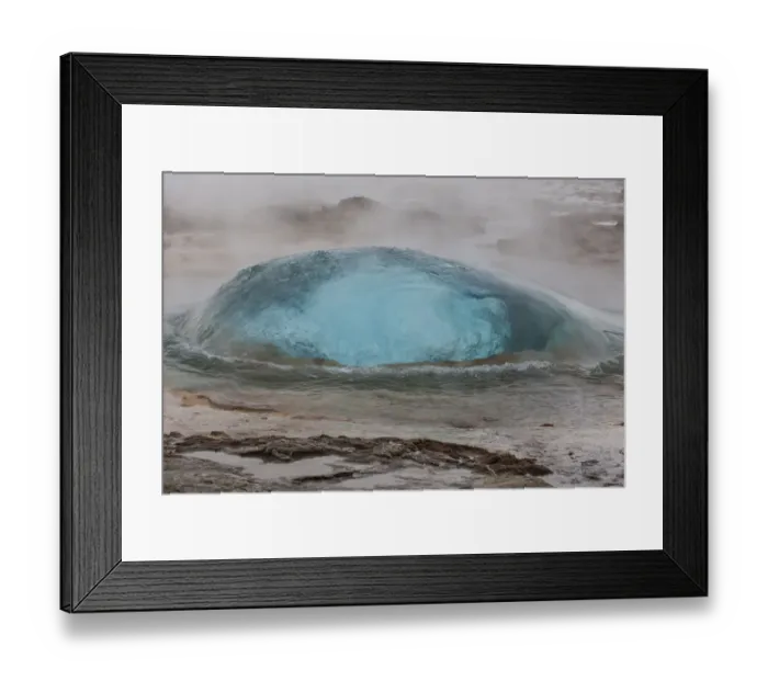 Framed Print : Europe, Iceland, Geysir Hot Springs. A Strokkur Geyser bubble just before it explodes