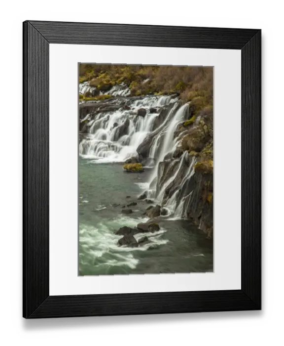 Framed Print : Europe, Iceland, Hraunfossar. Waterfalls flow over igneous rocks Framed Print : Europe, Iceland, Hraunfossar. Waterfalls flow over igneous rocks