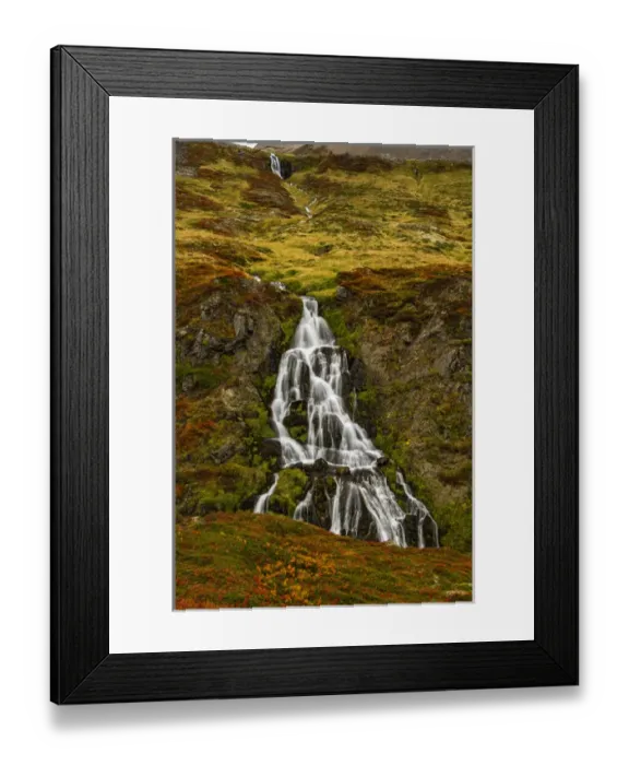Framed Print : Iceland, Snaefellsnes Peninsula. Scenic of small waterfall and autumn colors. Credit as Framed Print : Iceland, Snaefellsnes Peninsula. Scenic of small waterfall and autumn colors. Credit as