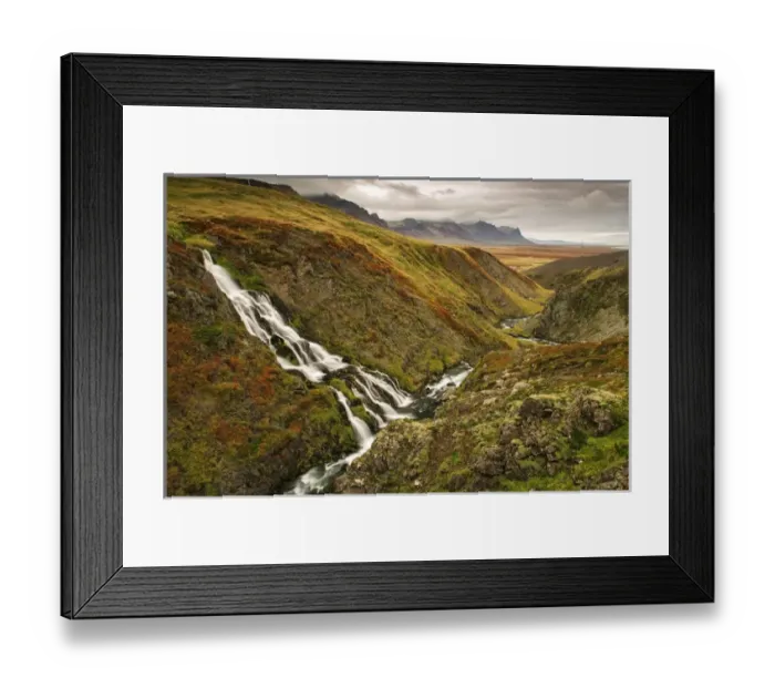 Framed Print : Iceland, Snaefellsnes Peninsula. Small waterfall and fall colors on landscape. Credit as Framed Print : Iceland, Snaefellsnes Peninsula. Small waterfall and fall colors on landscape. Credit as