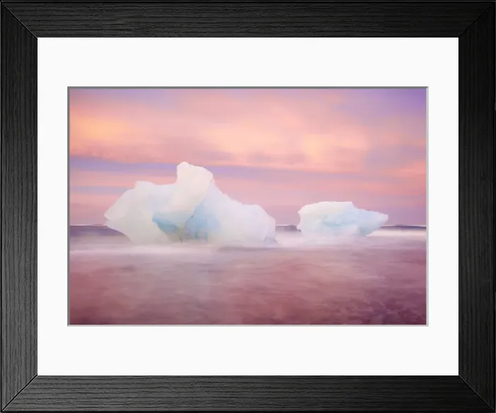 Framed Print : Europe, Iceland, Jokulsarlon Glacier Lagoon. Sunset on beached icebergs. Credit as