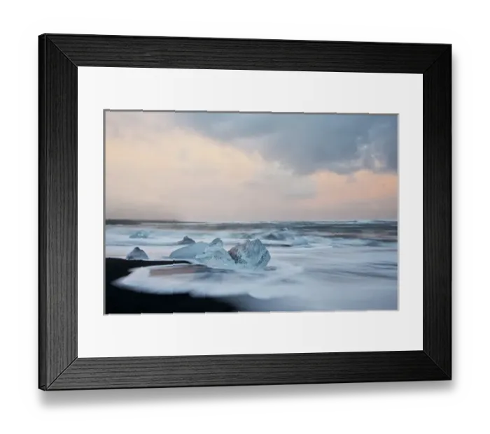 Framed Print : Europe, Iceland, Jokulsarlon Glacier Lagoon. Waves wash beached icebergs. Credit as