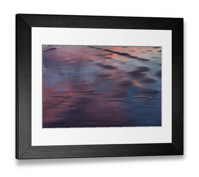Framed Print : Sunser reflection in the black sand at Vestrahorn Mountain in winter near Hofn, Iceland